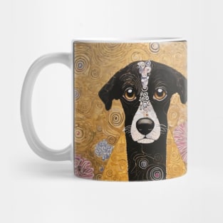 Black and White Klimt Dog with Floral Pattern Mug